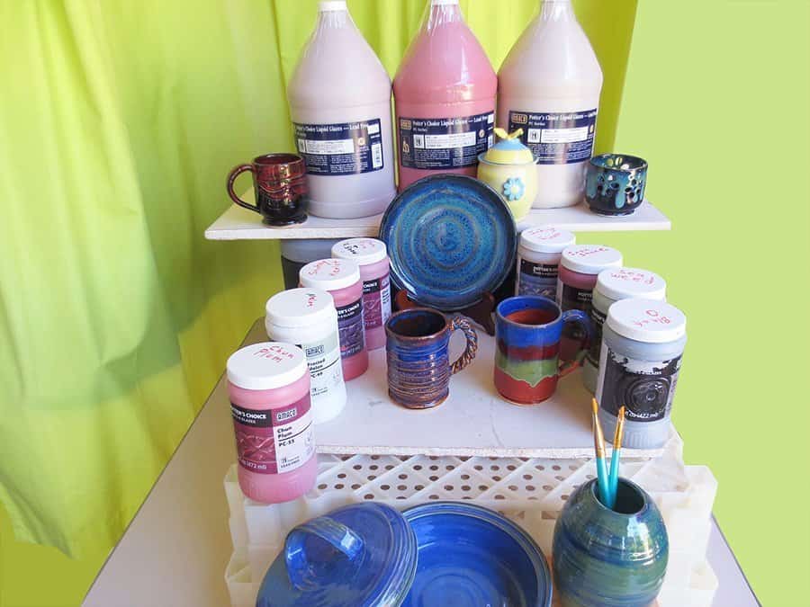 a picture of containers of amaco pottery glazes