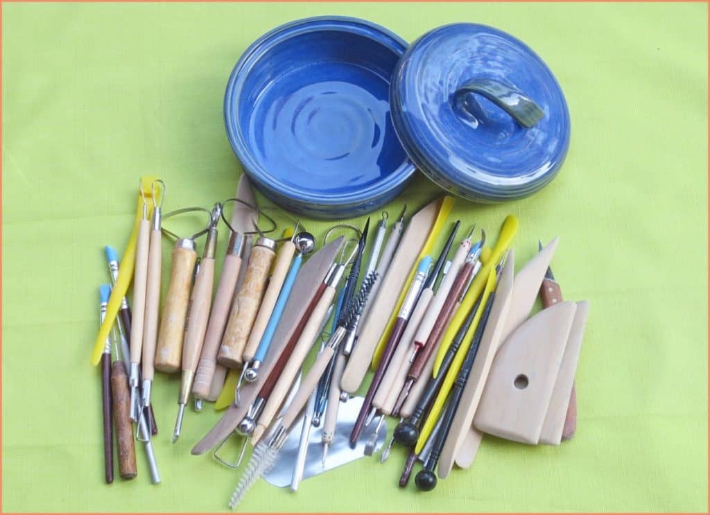 a picture of a dish and pottery tools