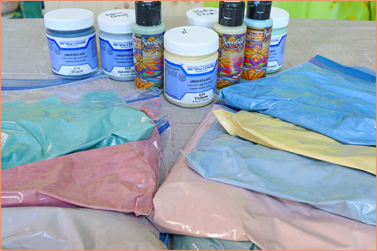 a picture of colored slip and underglaze