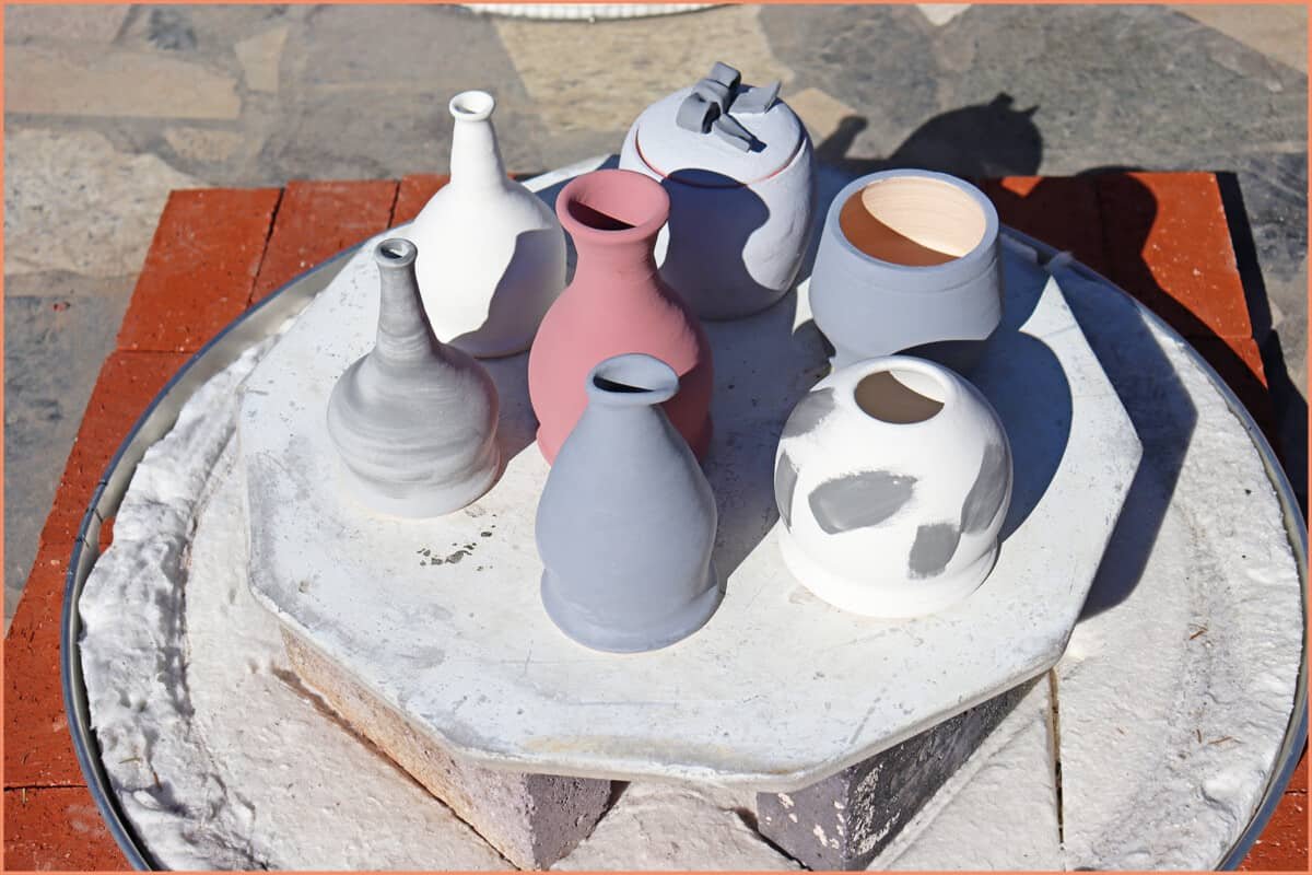 glazed pottery in raku kiln