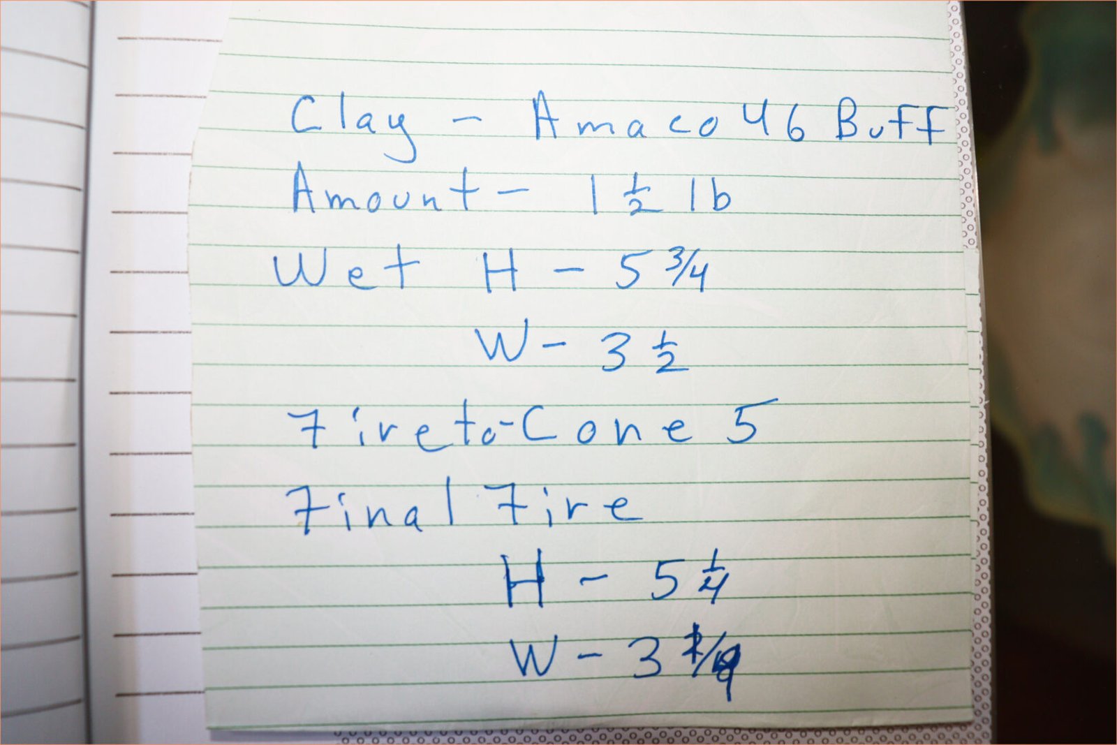 an image of a journal with clay measurements