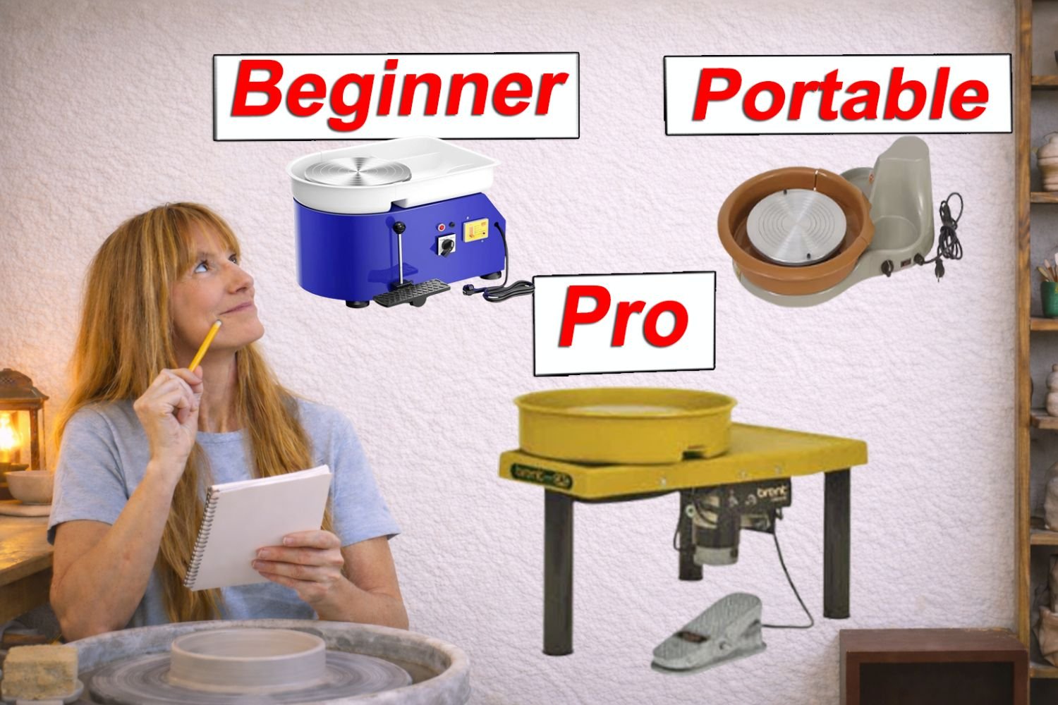 a potter looking at the Beginner -Portable-full size Pottery Wheel